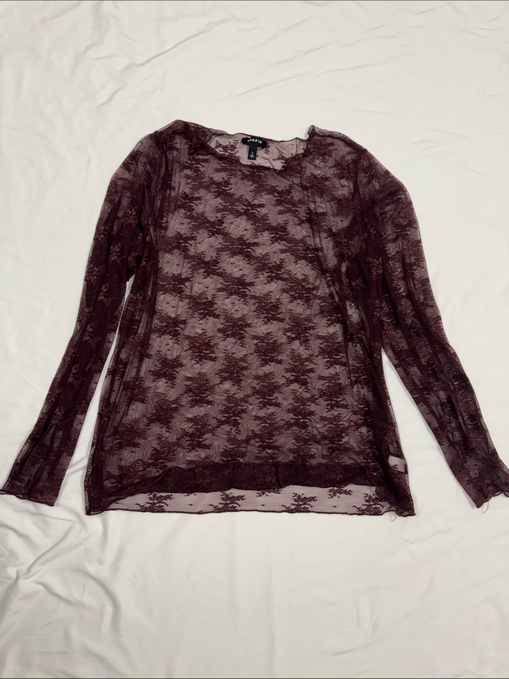torrid Burgundy Sheer Lace Long-Sleeve Top